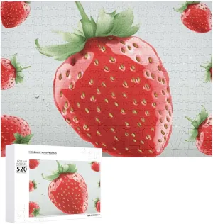 Lovely Strawberry Puzzles 520 Pieces Personalized Jigsaw Puzzles Lovely Strawberry Photo Puzzle Challenging Picture Puzzle for Adults Personaliz Jigsaw with Storage Bag (20.5" X 15")