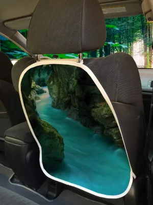 Lunarable Waterfall Car Seat Protector Set of 2, Tolminka Alpine River Water and Caves Exotic Nature Travel Picture, Universal Kick Mat for Dirt Mud & Scratches, 18" x 24", Turquoise Dark Green