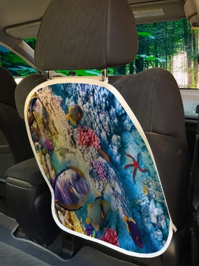 Lunarable Ocean Car Seat Protector Set of 2, Exotic Coral Reefs Fish Starfish Shallow Clean Lagoon Egyptian Red Sea Image, Universal Kick Mat for Dirt Mud & Scratches, 18" x 24", Multicolor