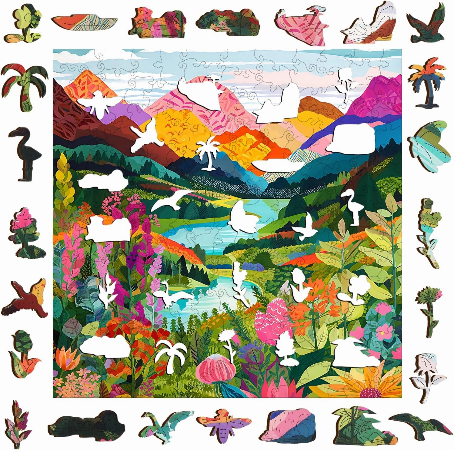 Lycheepuzzles Wooden Puzzles for Adults, Vivid Mountain Landscape Wooden Jigsaw Puzzles for Adults, 200 Pieces Unique Shape Cut Wood Puzzles for Puzzle Lovers Creative Gifts for Family Friends