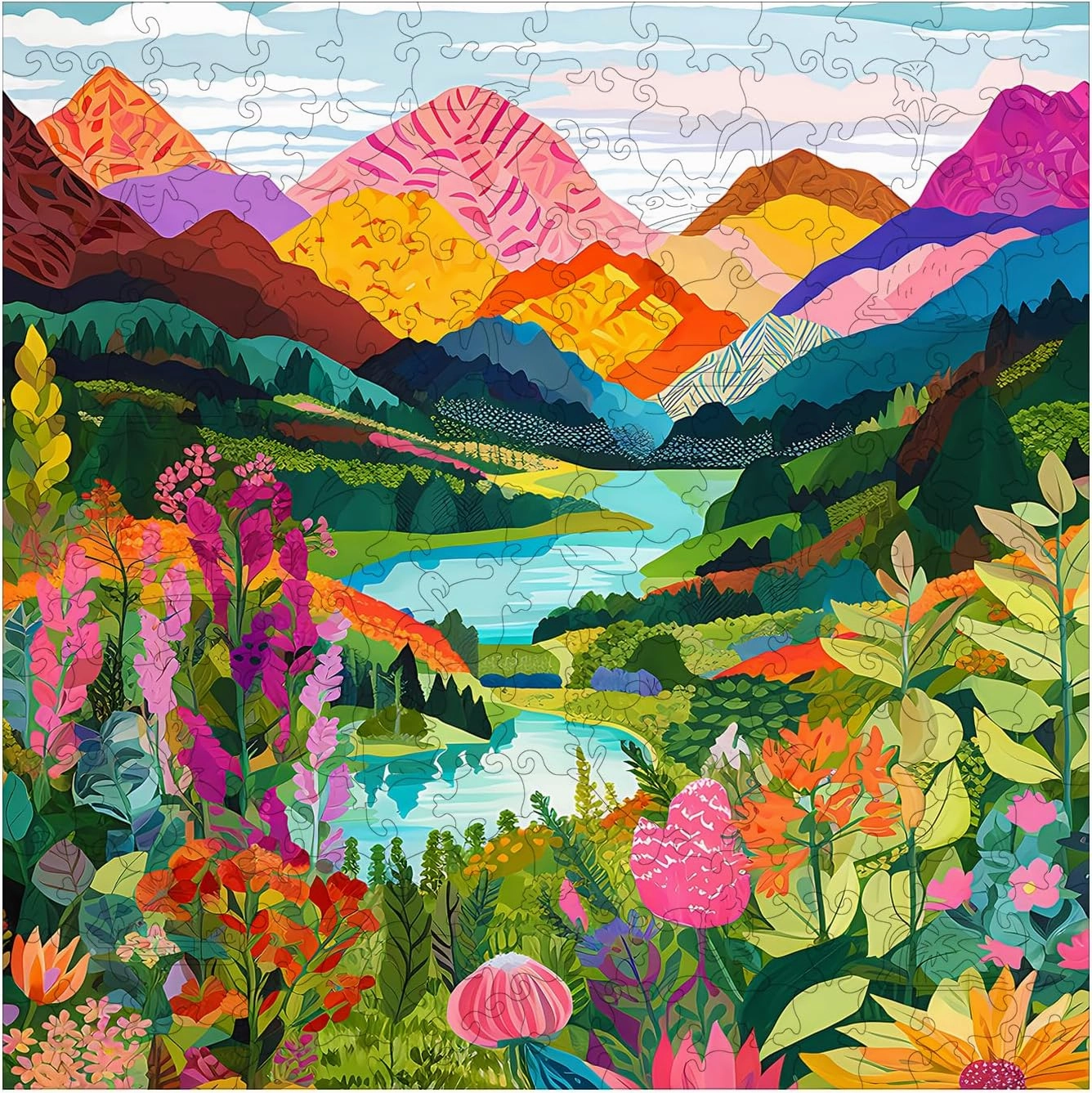 Lycheepuzzles Wooden Puzzles for Adults, Vivid Mountain Landscape Wooden Jigsaw Puzzles for Adults, 200 Pieces Unique Shape Cut Wood Puzzles for Puzzle Lovers Creative Gifts for Family Friends
