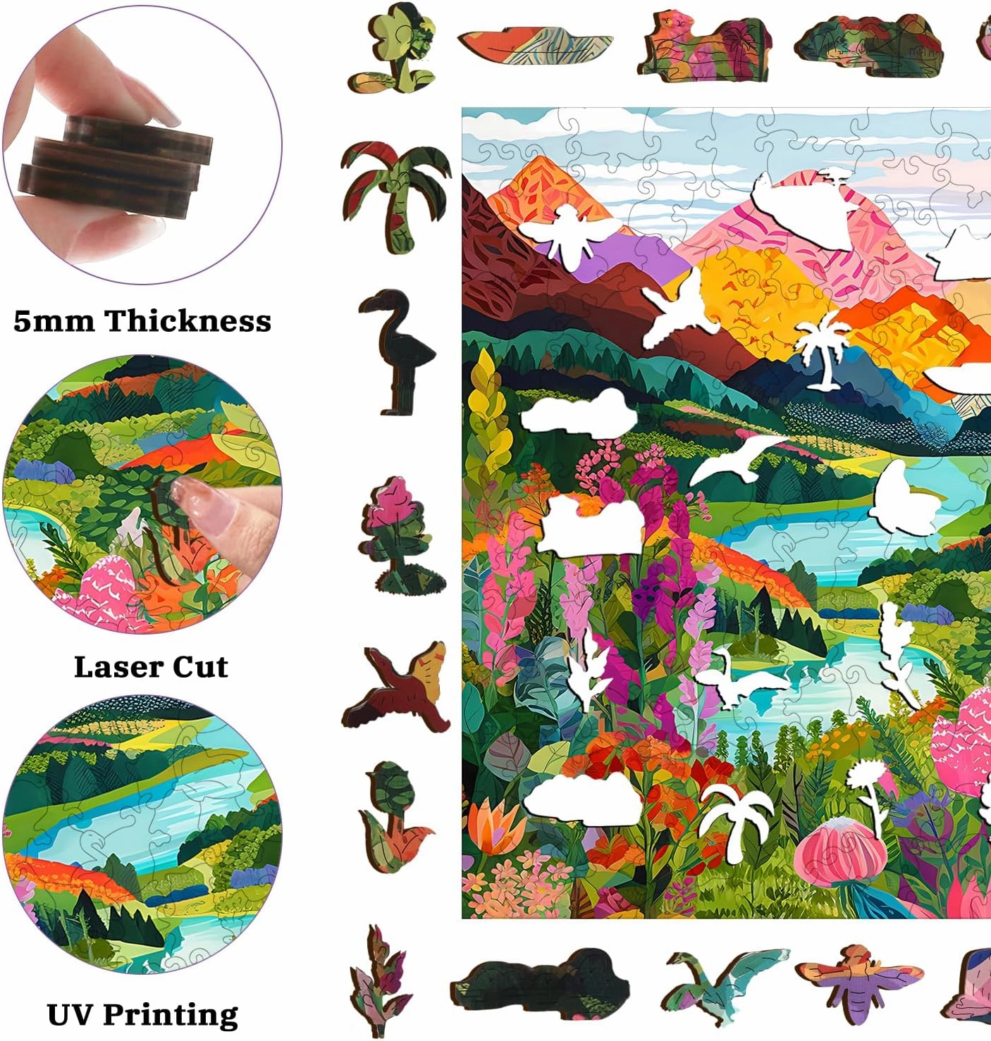 Lycheepuzzles Wooden Puzzles for Adults, Vivid Mountain Landscape Wooden Jigsaw Puzzles for Adults, 200 Pieces Unique Shape Cut Wood Puzzles for Puzzle Lovers Creative Gifts for Family Friends