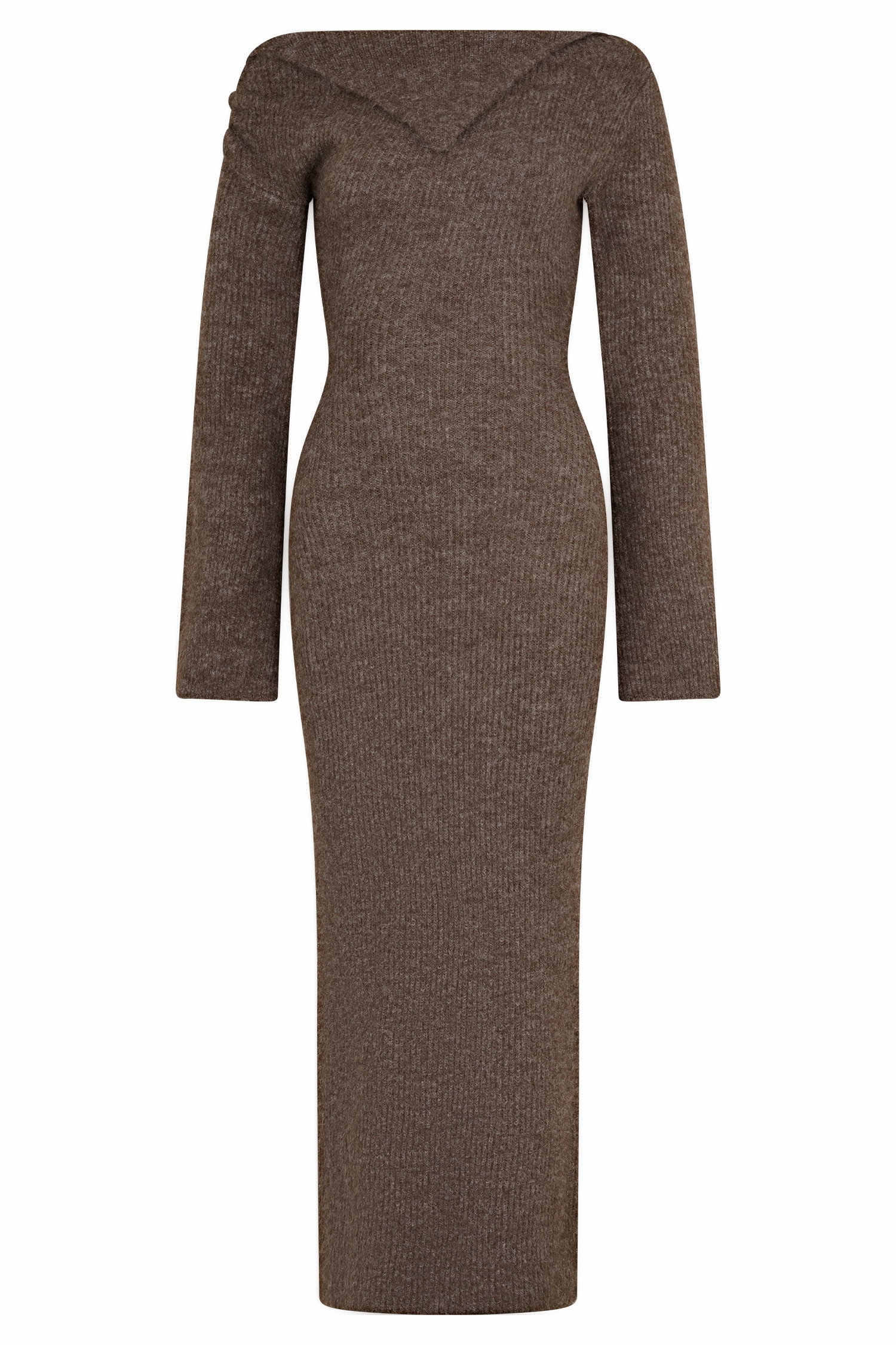Magenta One Shoulder Fluffy Knit Midi Dress - Pecan