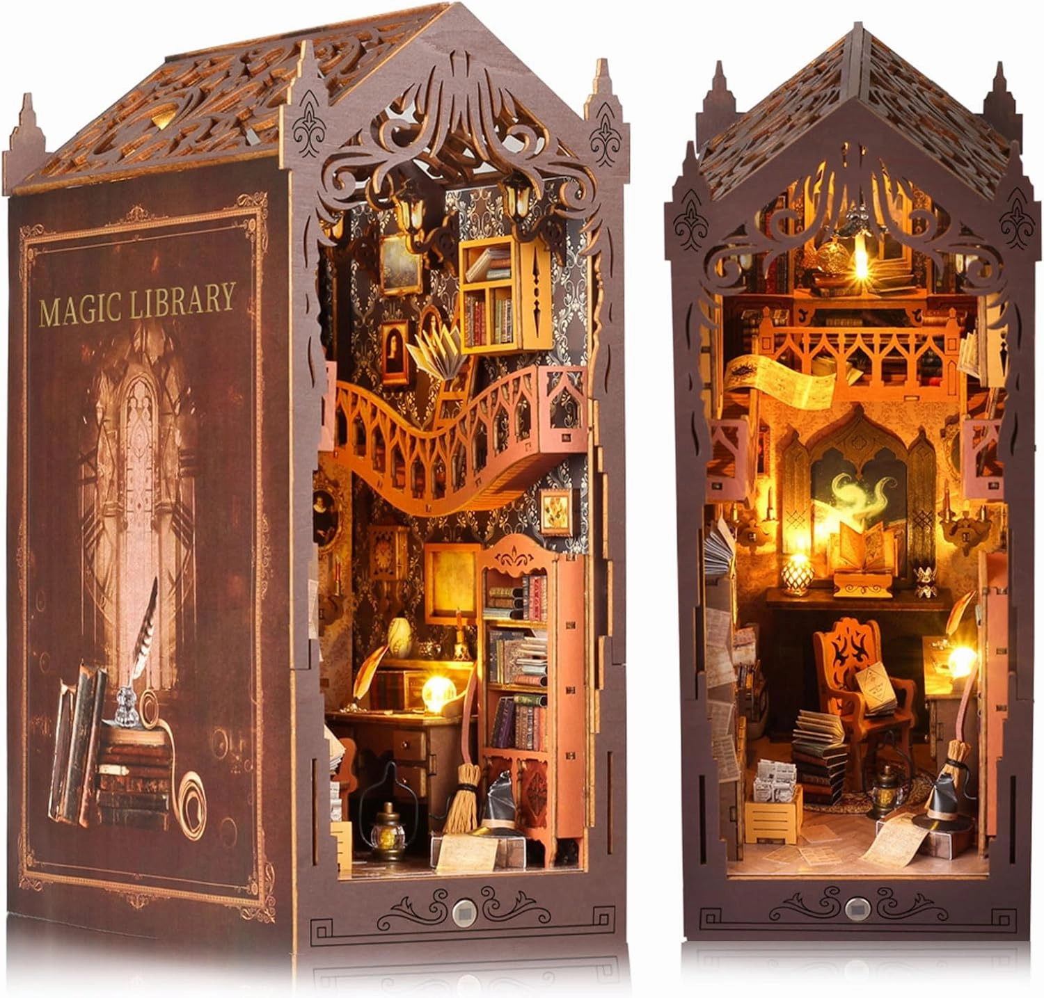 Magic Library Book Nook Kit - DIY Miniature House Tiny House 3D Wooden Puzzle Dollhouse Kit for Adults and Teens, Bookshelf Insert Decor, Model Build, Craft Gift for Family and Friends