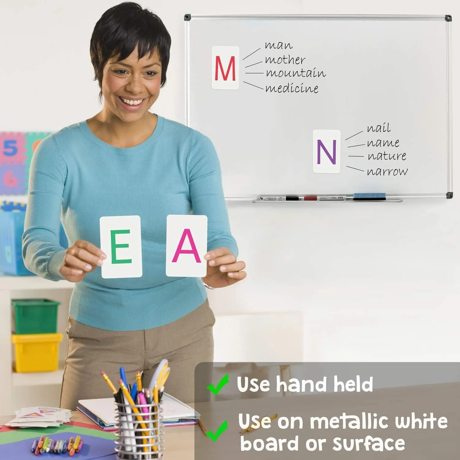 Magnetic Big Alphabet ABC Flash Cards - 26 Sturdy Uppercase Large Letters - for Classroom Teachers, Homeschool, ESL, Toddlers 2-4 Years, Kids and Adults