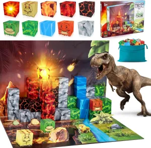 Magnetic Blocks, Build Mine Magnet Dinosaur World Set, STEM Sensory Building Toys for Kids Boys & Girls Ages 3 4 5 6 7 8 9 10, Christmas Birthday Gifts