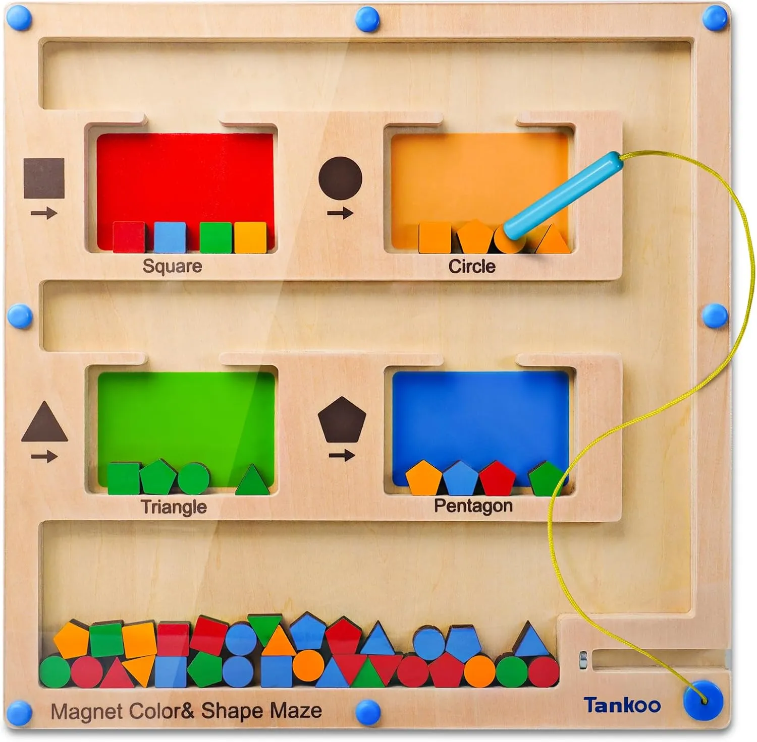 Magnetic Color & Shape Matching Maze for Toddlers 1 2 3 Years Old, Montessori Wooden Puzzle Motor Skills Activity, Kid Magnet Busy Board Game 1-5 Boy Girl Preschool Learning Travel Gifts