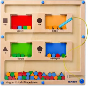 Magnetic Color & Shape Matching Maze for Toddlers 1 2 3 Years Old, Montessori Wooden Puzzle Motor Skills Activity, Kid Magnet Busy Board Game 1-5 Boy Girl Preschool Learning Travel Gifts