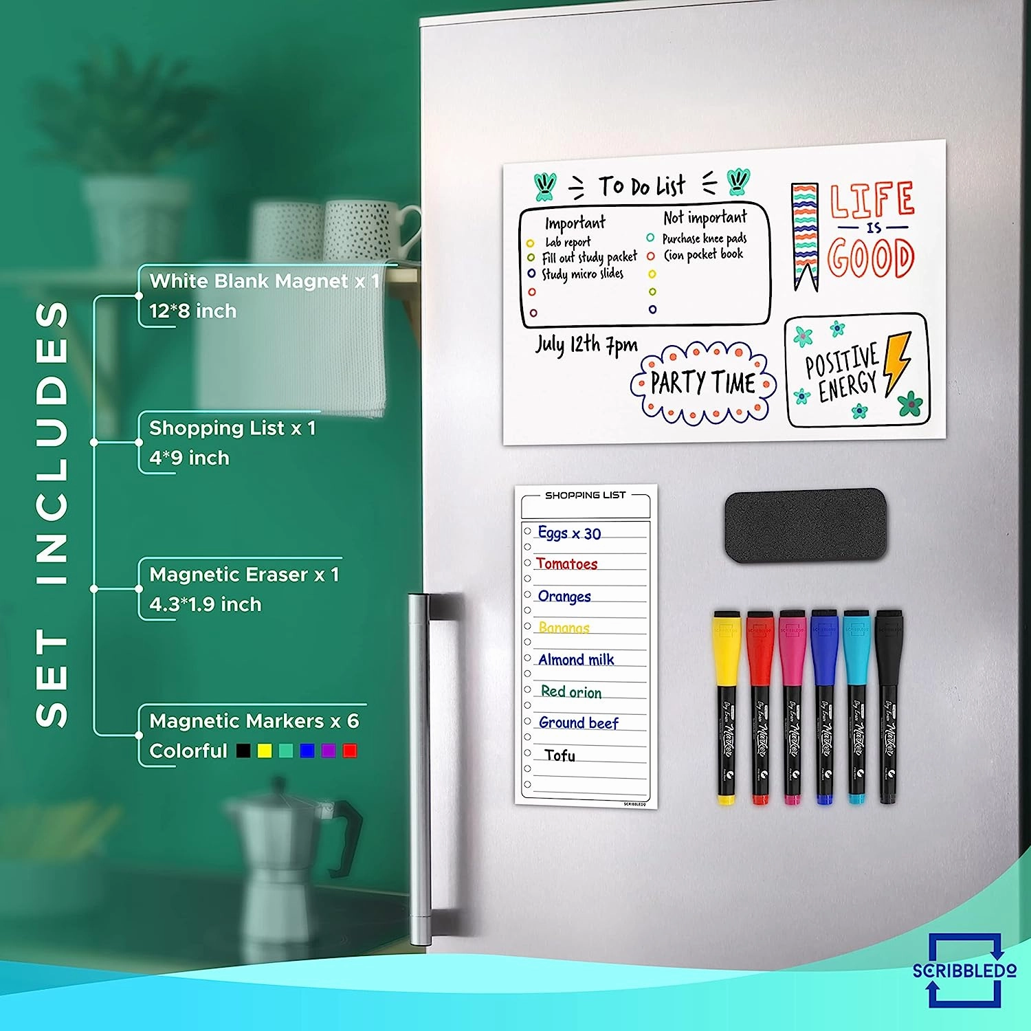 Magnetic Board for Fridge 8”x12” with Markers