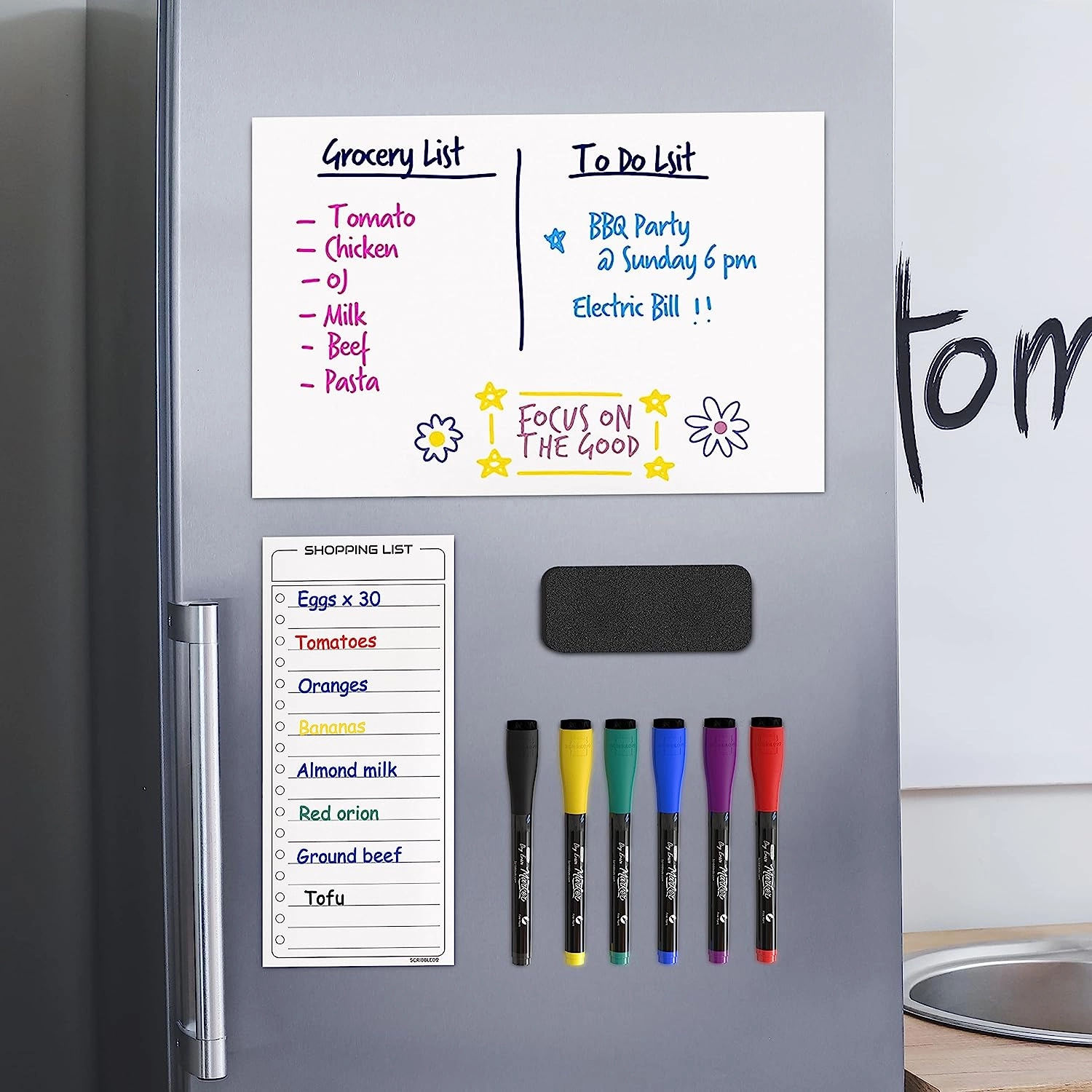 Magnetic Board for Fridge 8”x12” with Markers
