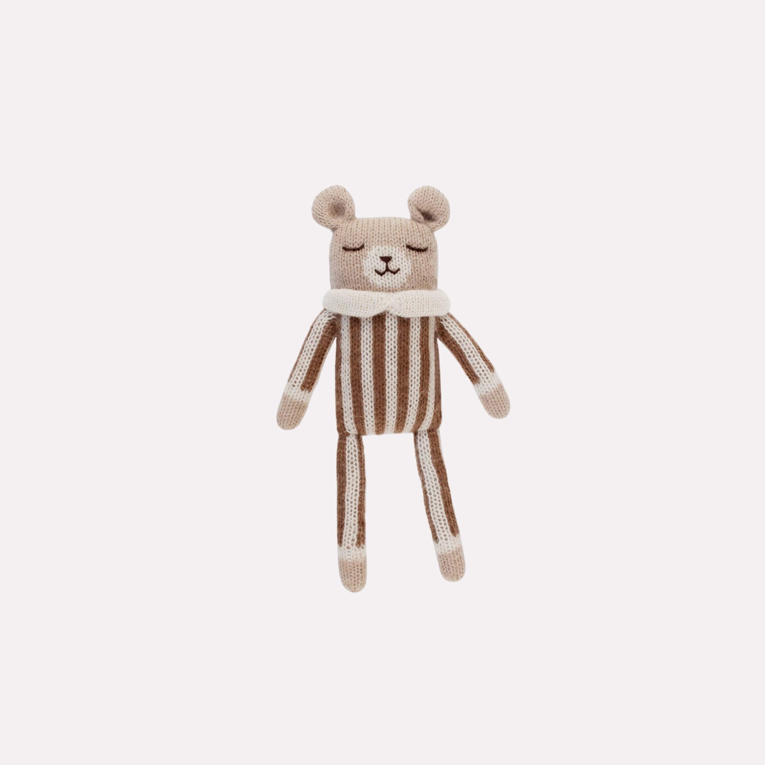 Main Sauvage Knitted Soft Toy - Teddy - Nut Striped Jumpsuit