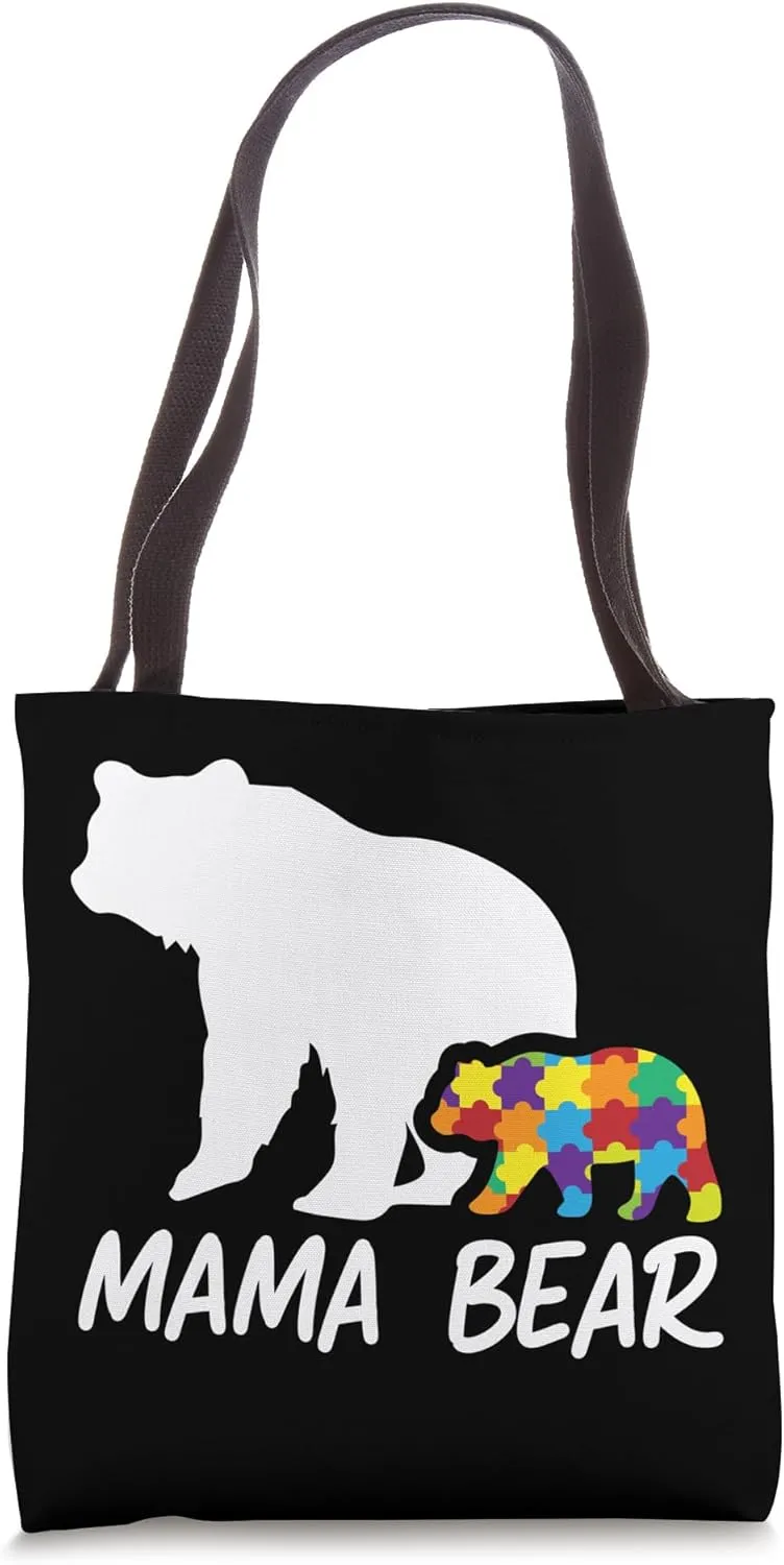 Mama Bear Autism Puzzle Pride Support Mother's Day Tote Bag