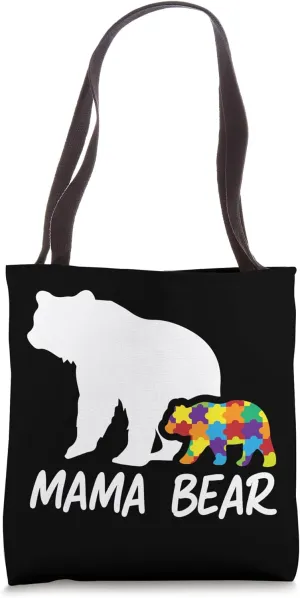 Mama Bear Autism Puzzle Pride Support Mother's Day Tote Bag