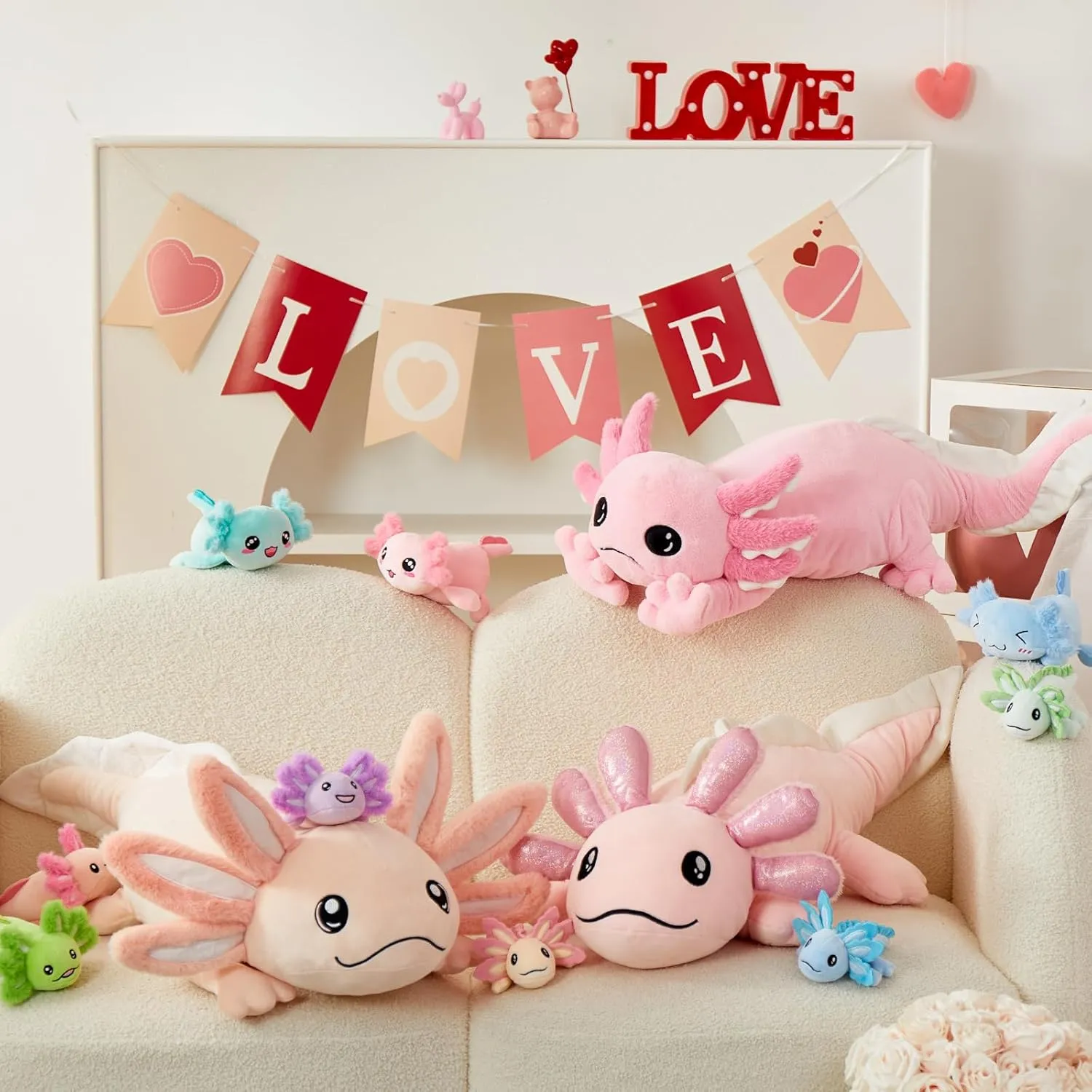 MaoGoLan Axolotl Plush Stuffed Animal with Babies for Girls,32 inches Large Pink Axolotl Plush Pillow Toy Set for Baby Shower,Birthday Gifts