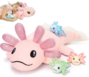MaoGoLan Axolotl Plush Stuffed Animal with Babies for Girls,32 inches Large Pink Axolotl Plush Pillow Toy Set for Baby Shower,Birthday Gifts