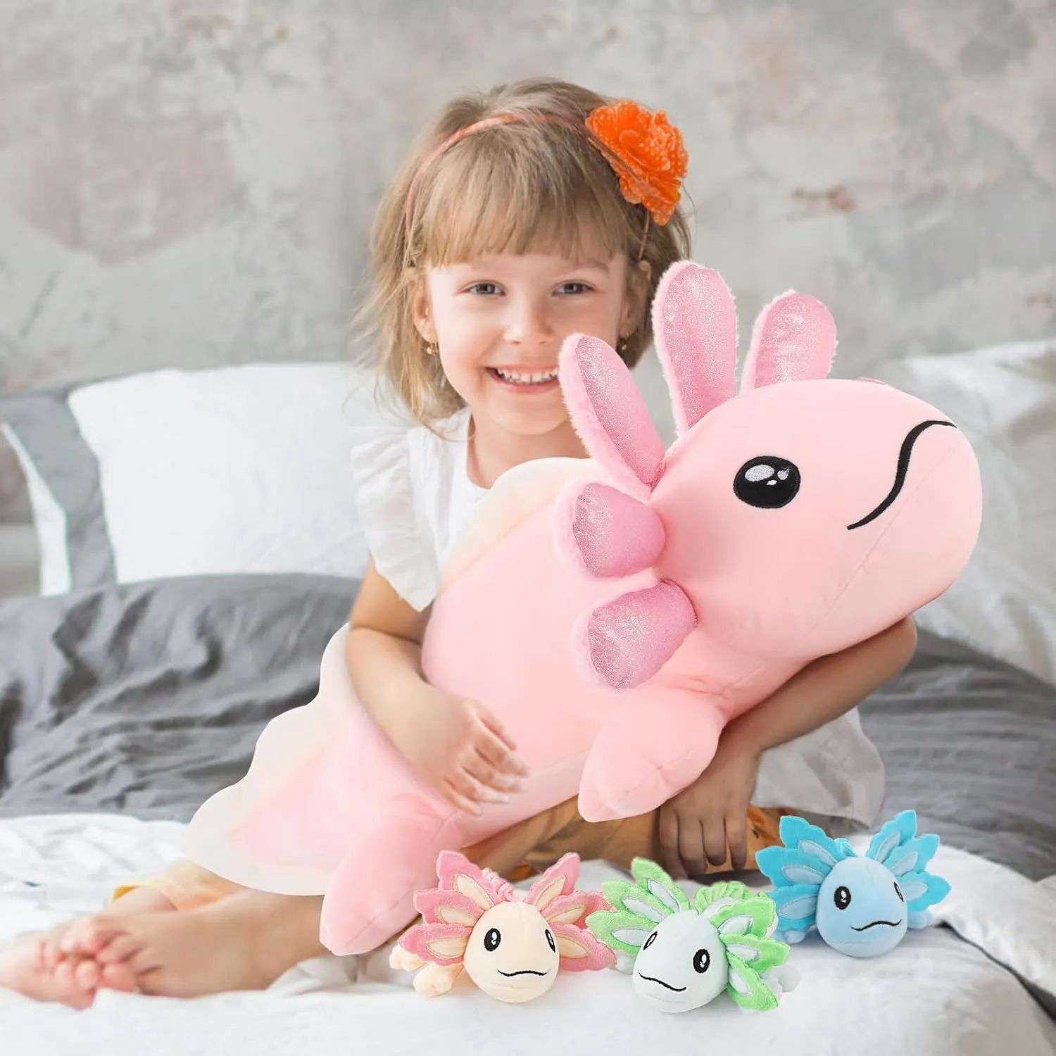 MaoGoLan Axolotl Plush Stuffed Animal with Babies for Girls,32 inches Large Pink Axolotl Plush Pillow Toy Set for Baby Shower,Birthday Gifts