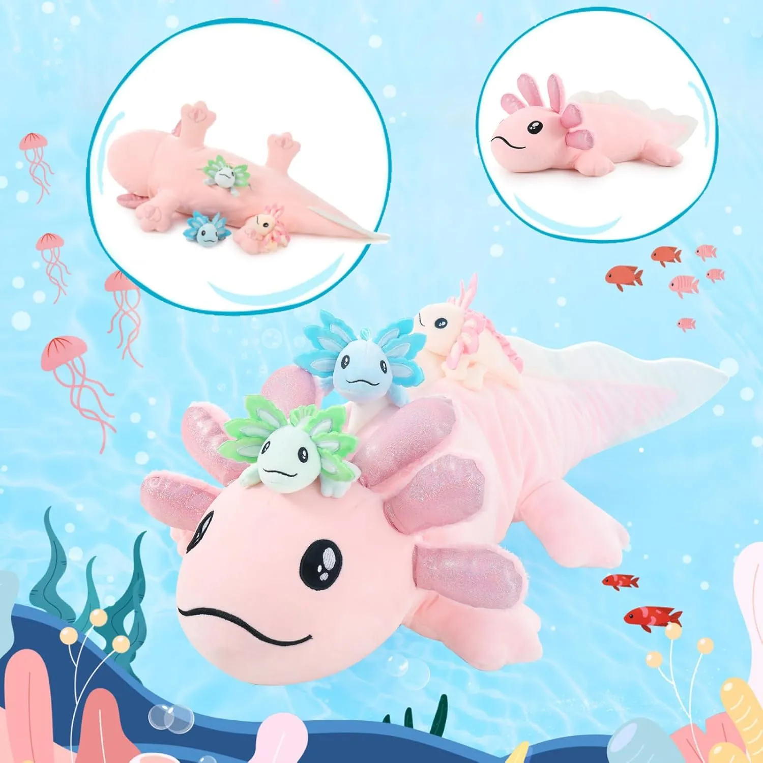 MaoGoLan Axolotl Plush Stuffed Animal with Babies for Girls,32 inches Large Pink Axolotl Plush Pillow Toy Set for Baby Shower,Birthday Gifts