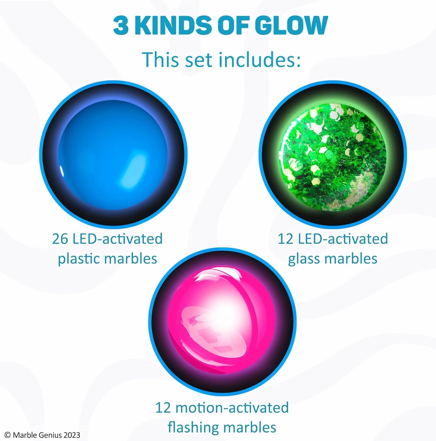 Marble Genius 50 pcs Glow in The Dark Marbles for Kids 4 , Full Color Instruction Manual, for Kids