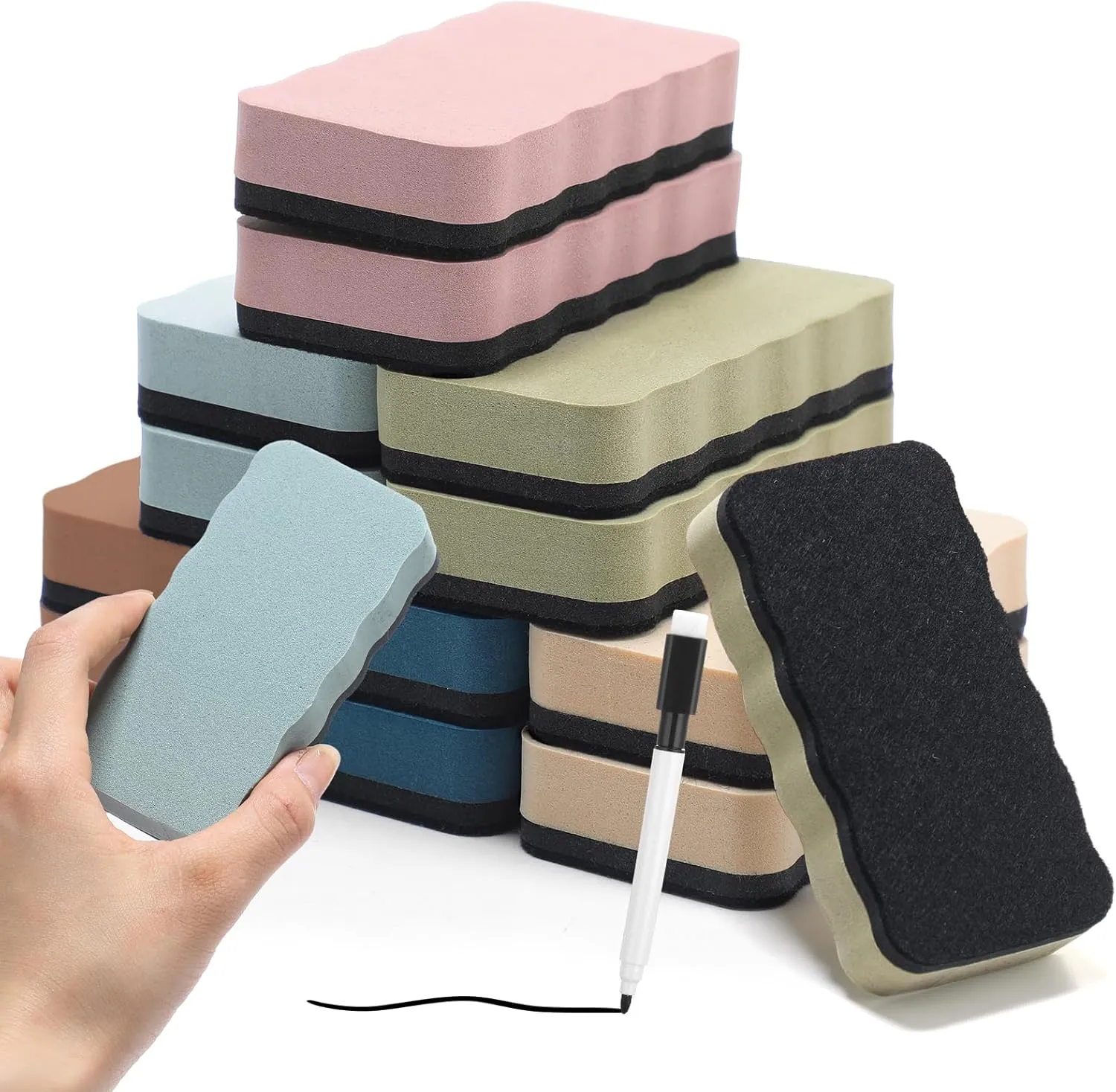 Marspark 12 Pcs Magnetic Whiteboard Dry Erase Erasers for Teachers Morandi Color Dry Erase Whiteboard Cleaning Pads Classroom Prizes Chalkboard Cleansers for School Classroom(Solid)