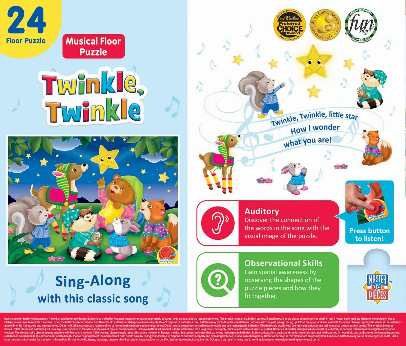MasterPieces 24 Piece Twinkle Twinkle Sing-A-Long Sound Floor Puzzle For Kids - 18"x24"