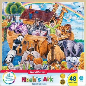 Masterpieces 48 Piece Fun Facts Jigsaw Puzzle for Kids - Noah’s Ark Wood Puzzle - 12"x12"
