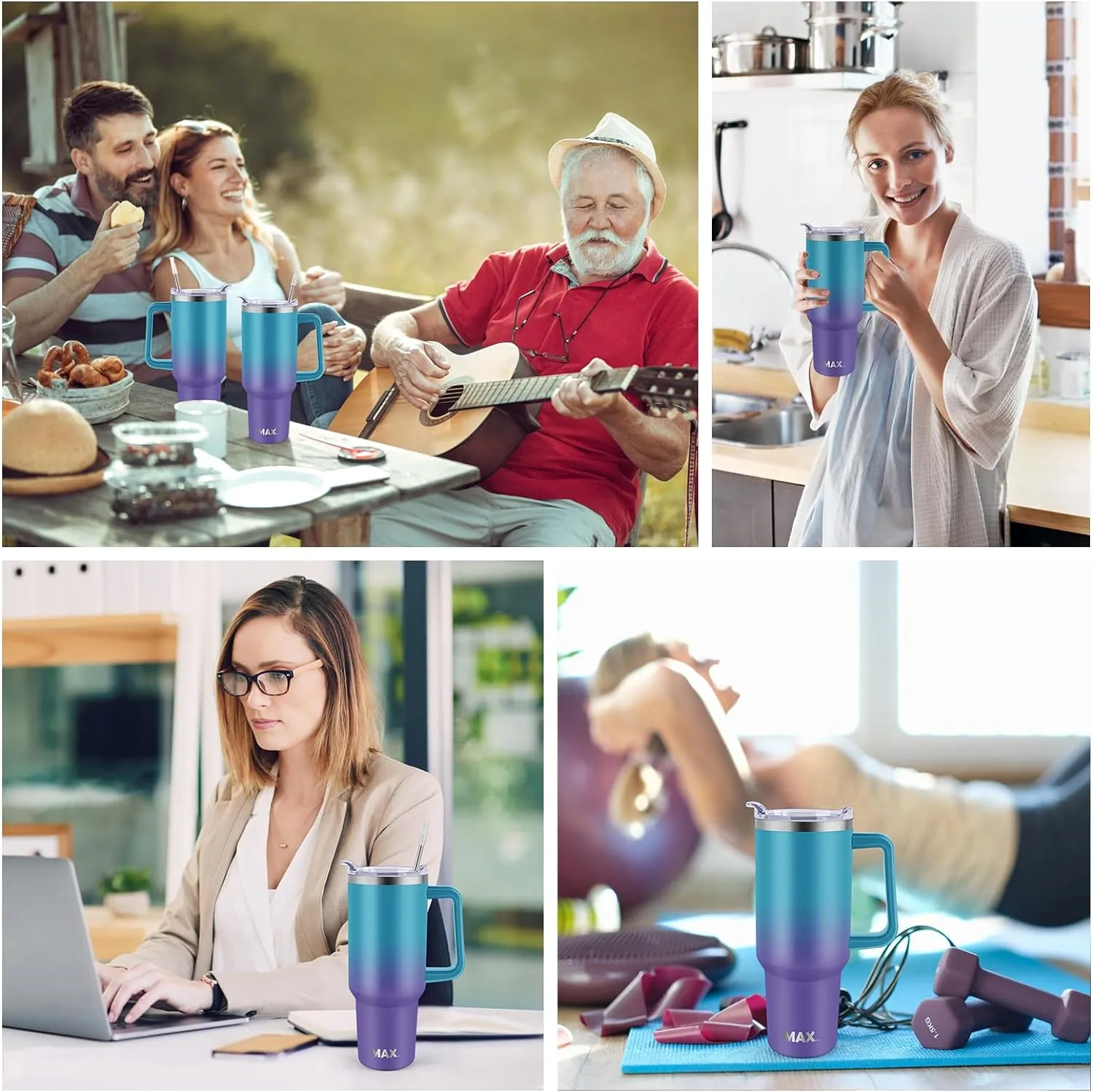 MaxBase 40 Oz Tumbler with Handle and Straw Lid, Insulated Reusable Stainless Steel Travel Mug Keeps Drinks Cold up to 34 Hours, 100% Leakproof Bottle (Amethyst)