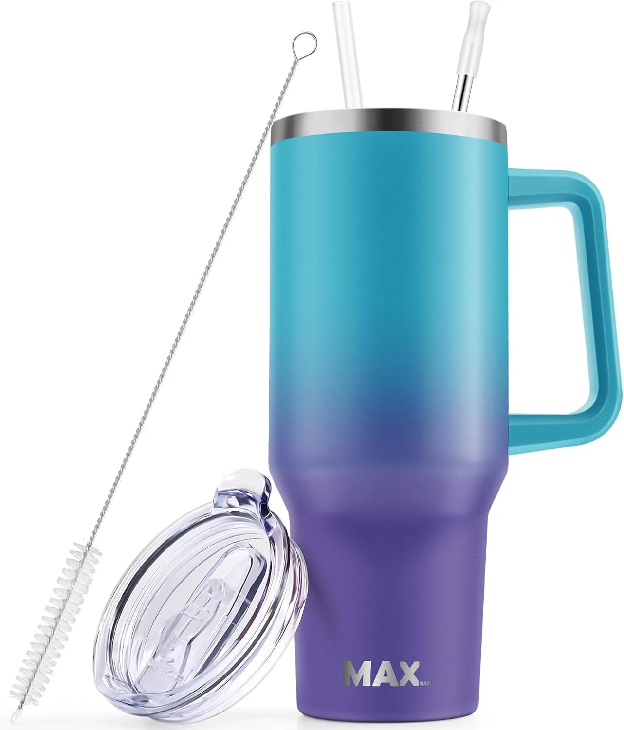 MaxBase 40 Oz Tumbler with Handle and Straw Lid, Insulated Reusable Stainless Steel Travel Mug Keeps Drinks Cold up to 34 Hours, 100% Leakproof Bottle (Amethyst)