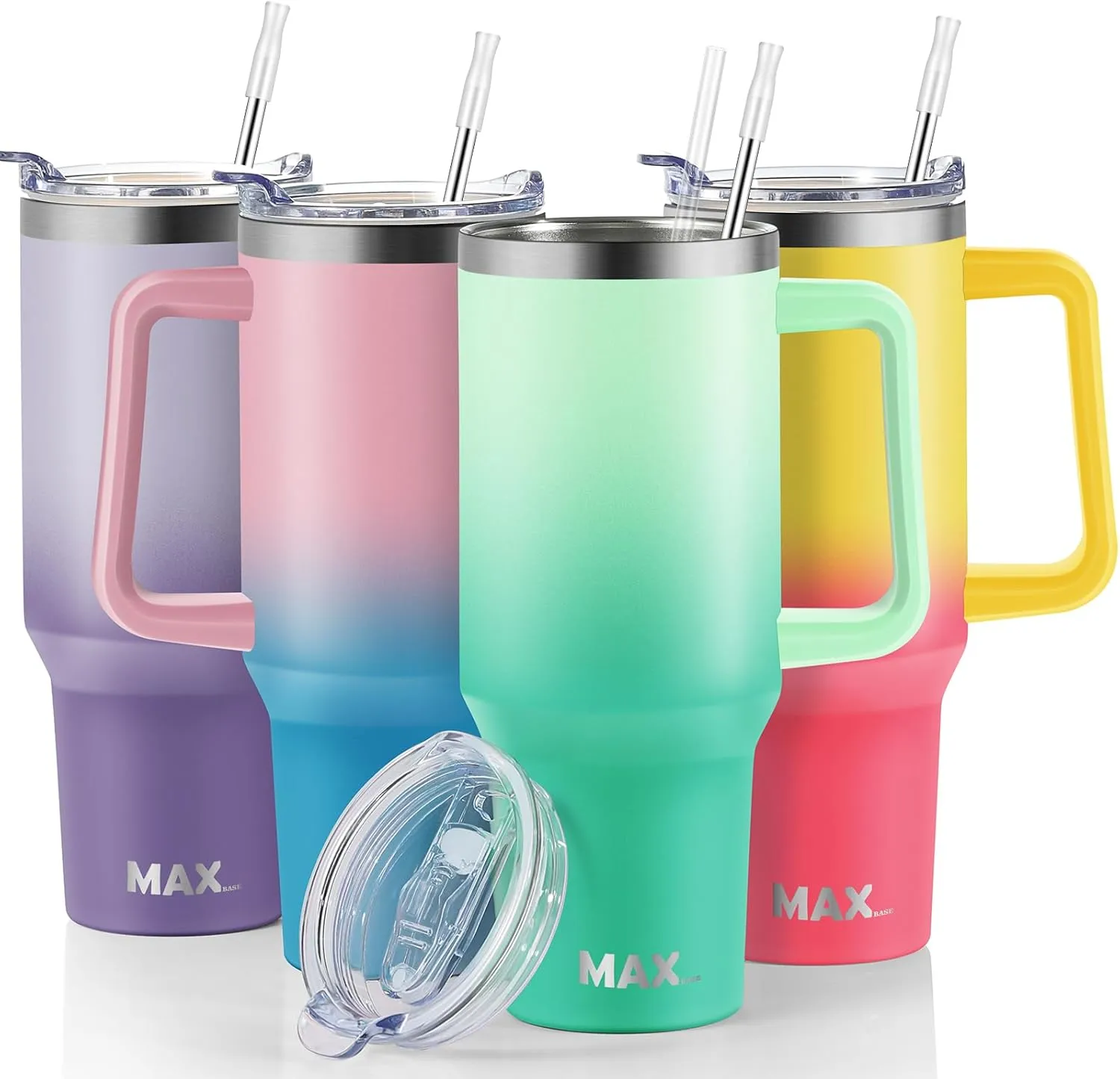 MaxBase 40 Oz Tumbler with Handle and Straw Lid, Insulated Reusable Stainless Steel Travel Mug Keeps Drinks Cold up to 34 Hours, 100% Leakproof Bottle (Jade)