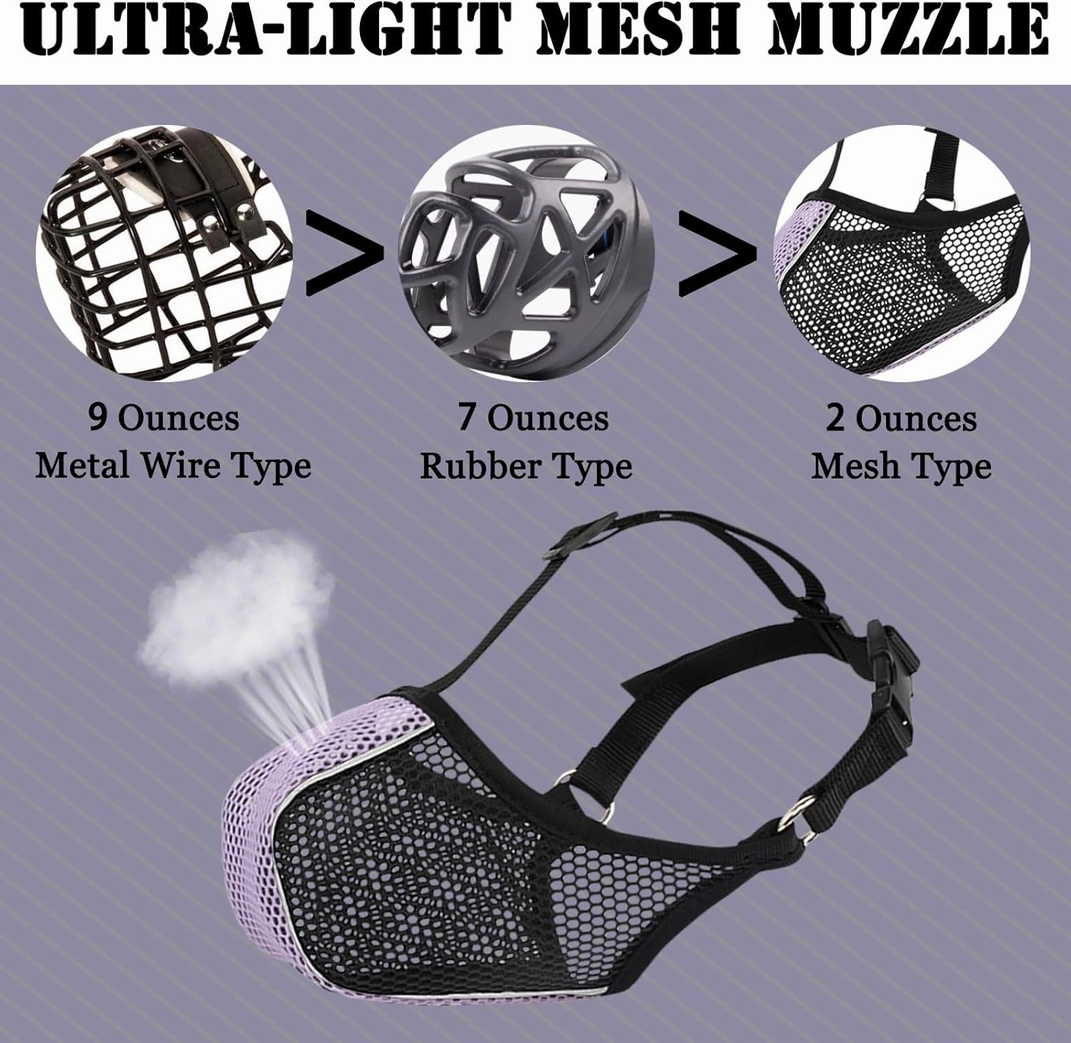 Mayerzon Dog Muzzle, Patented Mesh Soft Muzzles for Large Medium Small Dogs Poodle Husky Doberman Labrador Retriever for Scavenging Grooming Biting Chewing, Breathable Reflective Mussel with Collar