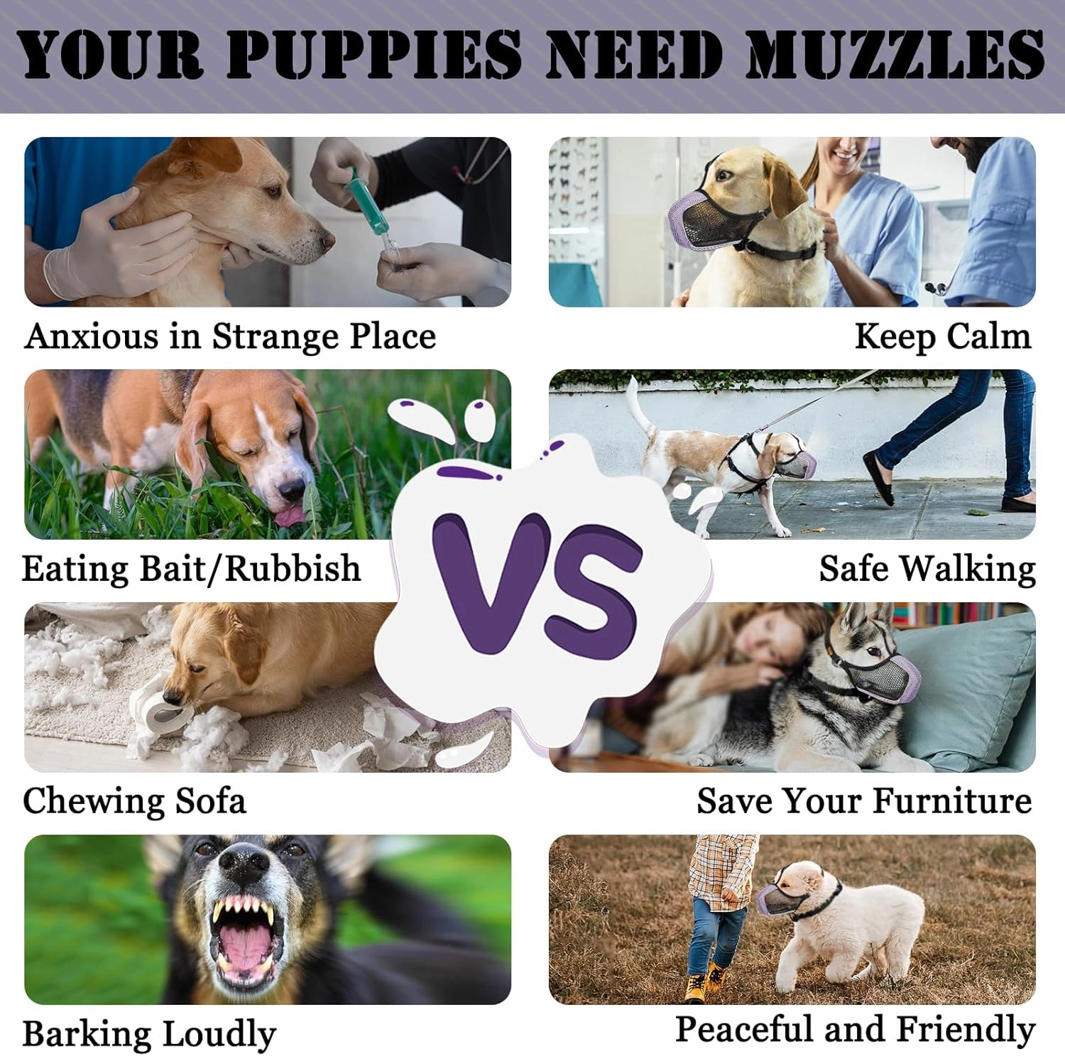 Mayerzon Dog Muzzle, Patented Mesh Soft Muzzles for Large Medium Small Dogs Poodle Husky Doberman Labrador Retriever for Scavenging Grooming Biting Chewing, Breathable Reflective Mussel with Collar