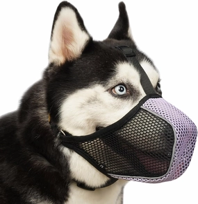 Mayerzon Dog Muzzle, Patented Mesh Soft Muzzles for Large Medium Small Dogs Poodle Husky Doberman Labrador Retriever for Scavenging Grooming Biting Chewing, Breathable Reflective Mussel with Collar