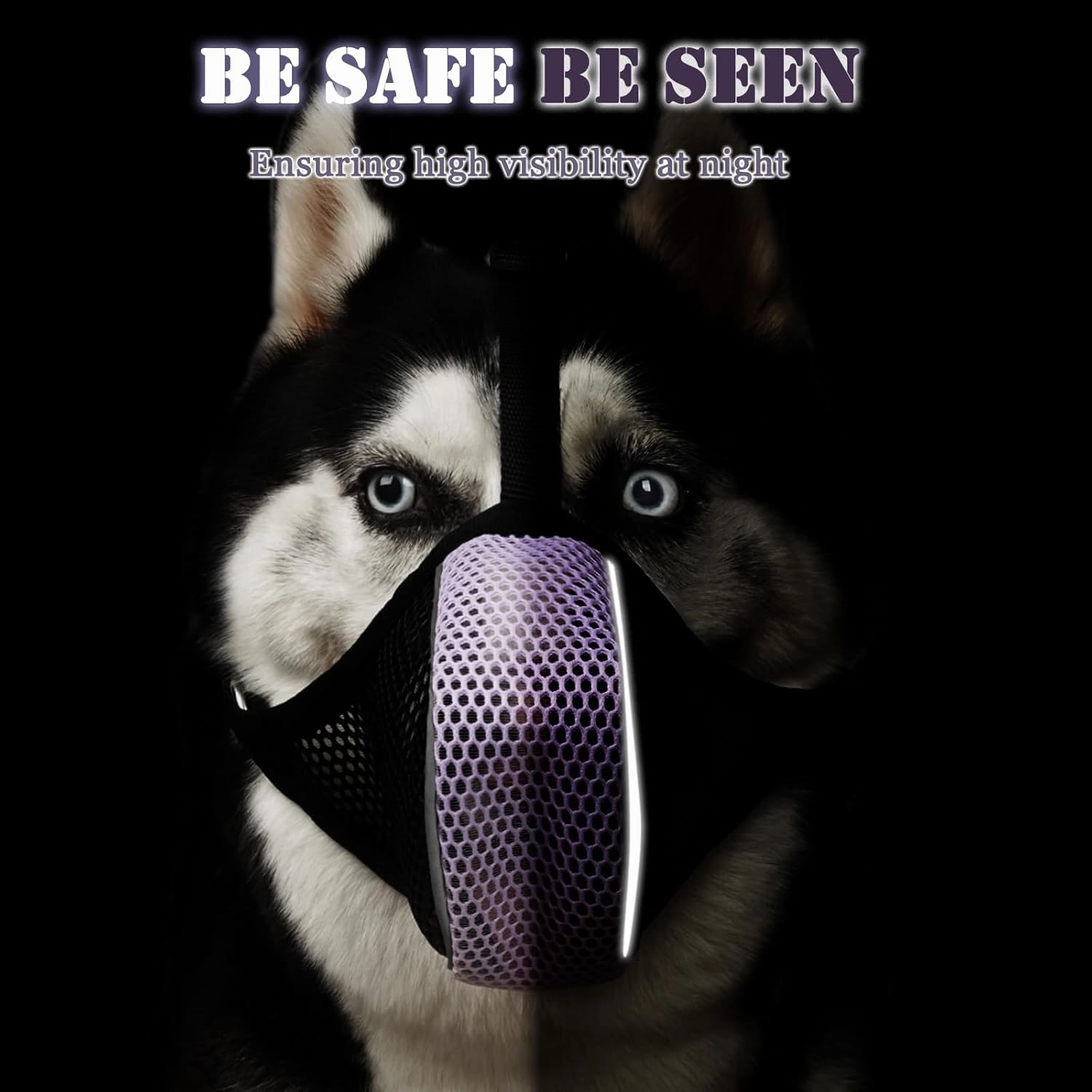 Mayerzon Dog Muzzle, Patented Mesh Soft Muzzles for Large Medium Small Dogs Poodle Husky Doberman Labrador Retriever for Scavenging Grooming Biting Chewing, Breathable Reflective Mussel with Collar