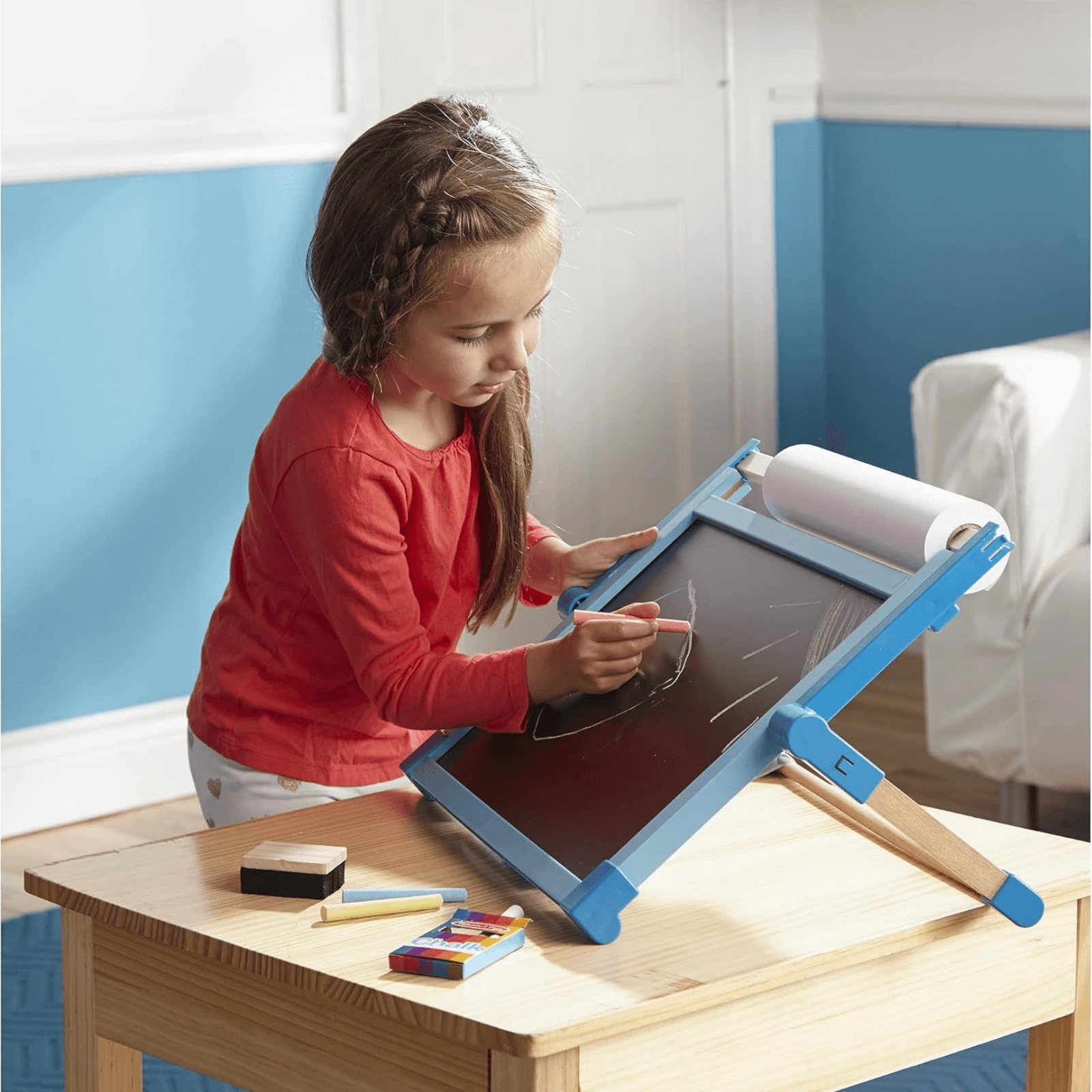 Melissa & Doug Double Sided Wooden Tabletop Easel Chalk Magnetic Art
