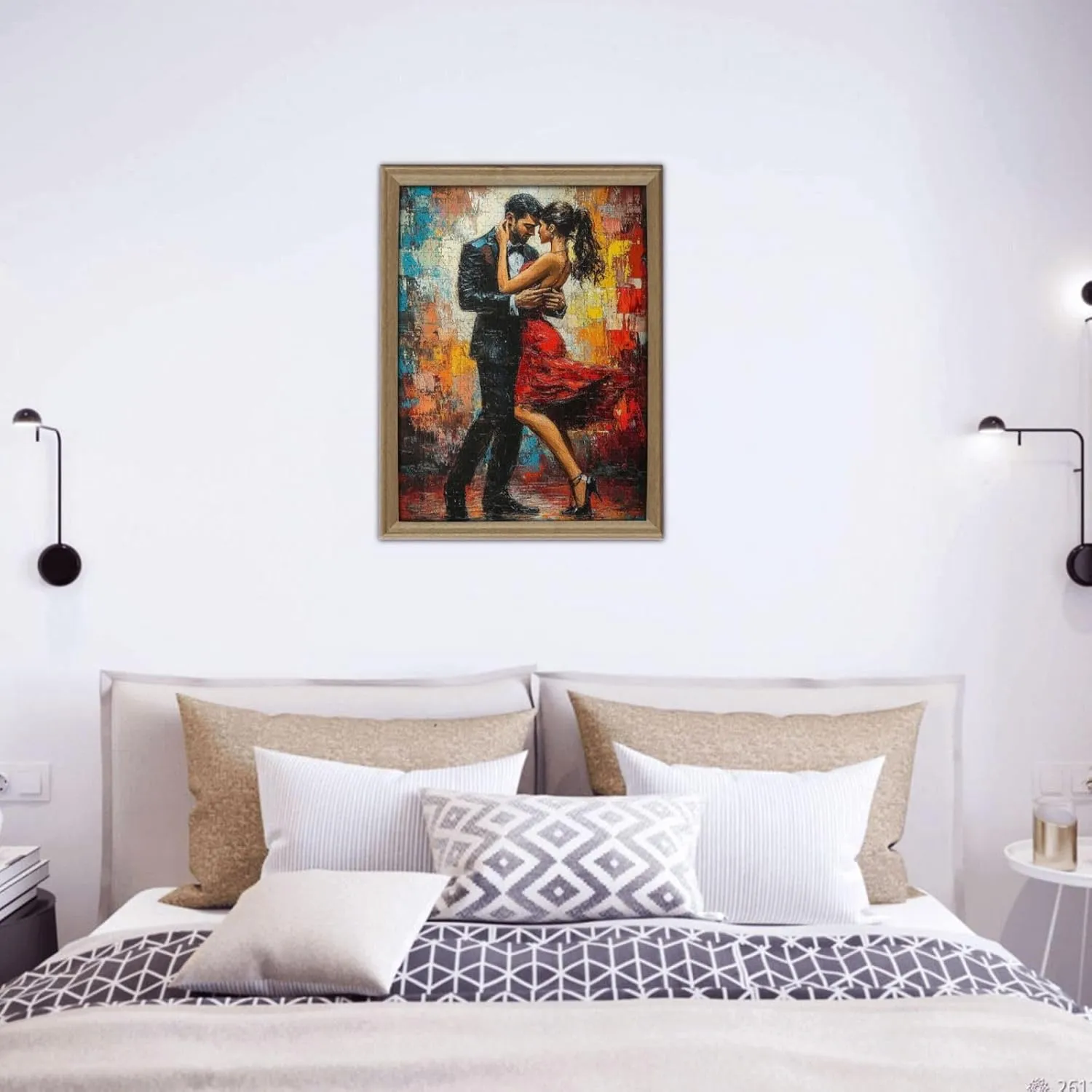 Men and Women at The Ball，500 Piece Adults Wooden Jigsaw Puzzle，, Set Against A Bold, Colorful, Abstract Backdrop，Creative Activity Hobbies，Party Events to Bring People Closer Together