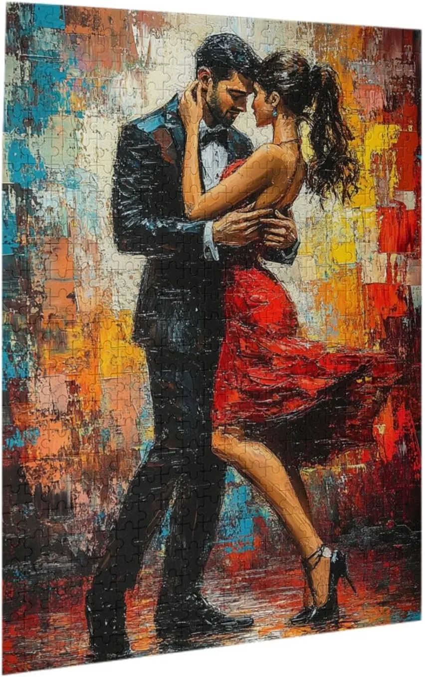 Men and Women at The Ball，500 Piece Adults Wooden Jigsaw Puzzle，, Set Against A Bold, Colorful, Abstract Backdrop，Creative Activity Hobbies，Party Events to Bring People Closer Together
