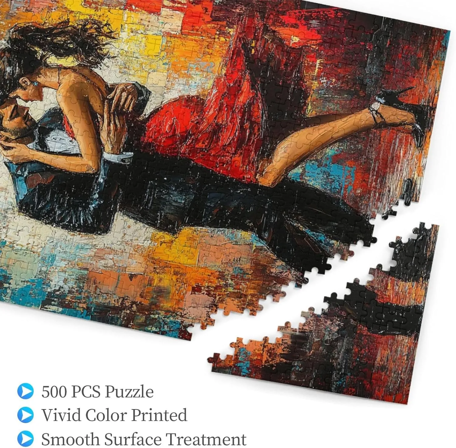 Men and Women at The Ball，500 Piece Adults Wooden Jigsaw Puzzle，, Set Against A Bold, Colorful, Abstract Backdrop，Creative Activity Hobbies，Party Events to Bring People Closer Together
