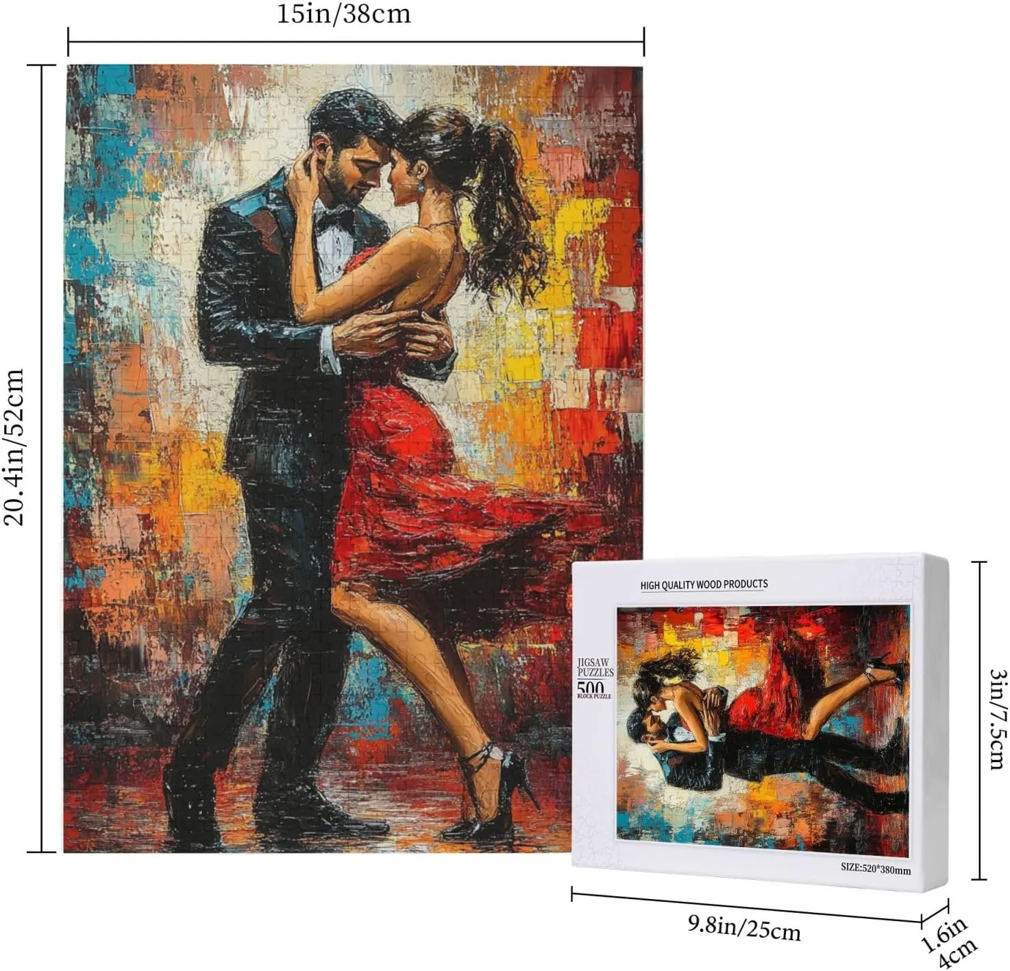 Men and Women at The Ball，500 Piece Adults Wooden Jigsaw Puzzle，, Set Against A Bold, Colorful, Abstract Backdrop，Creative Activity Hobbies，Party Events to Bring People Closer Together