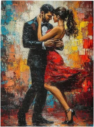 Men and Women at The Ball，500 Piece Adults Wooden Jigsaw Puzzle，, Set Against A Bold, Colorful, Abstract Backdrop，Creative Activity Hobbies，Party Events to Bring People Closer Together