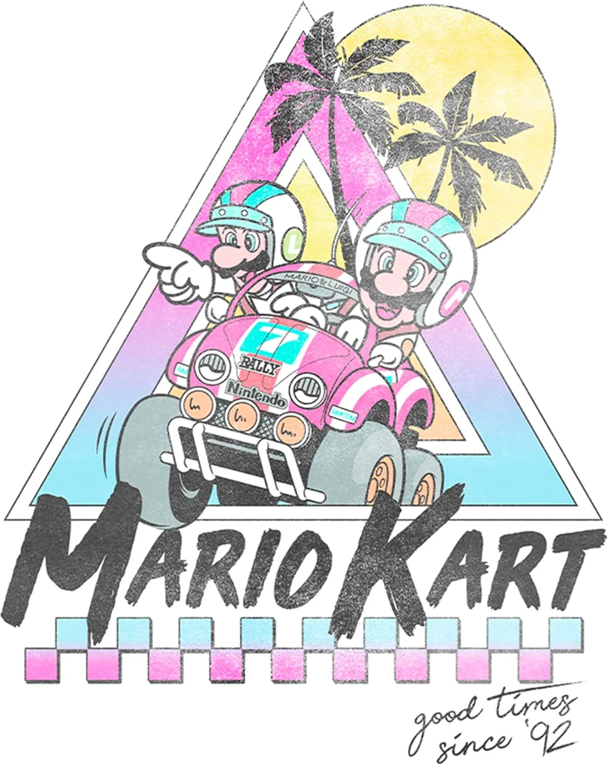 Men's Nintendo Mario and Luigi Retro Beach Race Baseball Tee