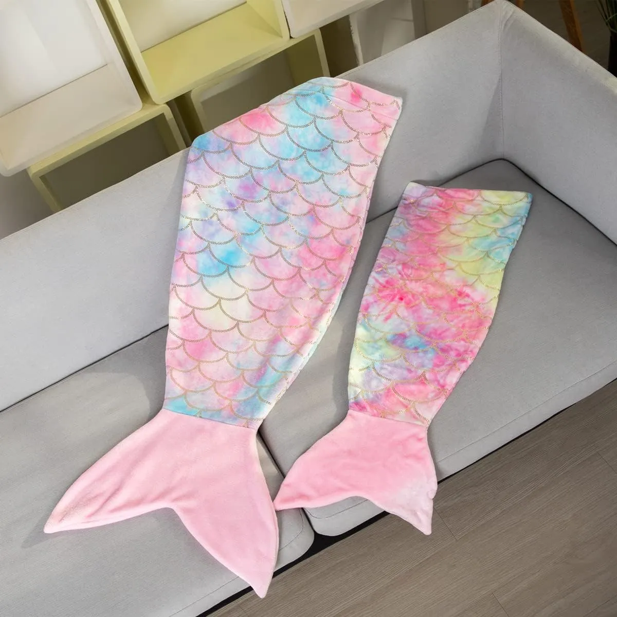 Mermaid Tail Blankets Glittering Soft Flannel Rainbow Colorful Mermaid Tail for Toddlers Girls Gifts