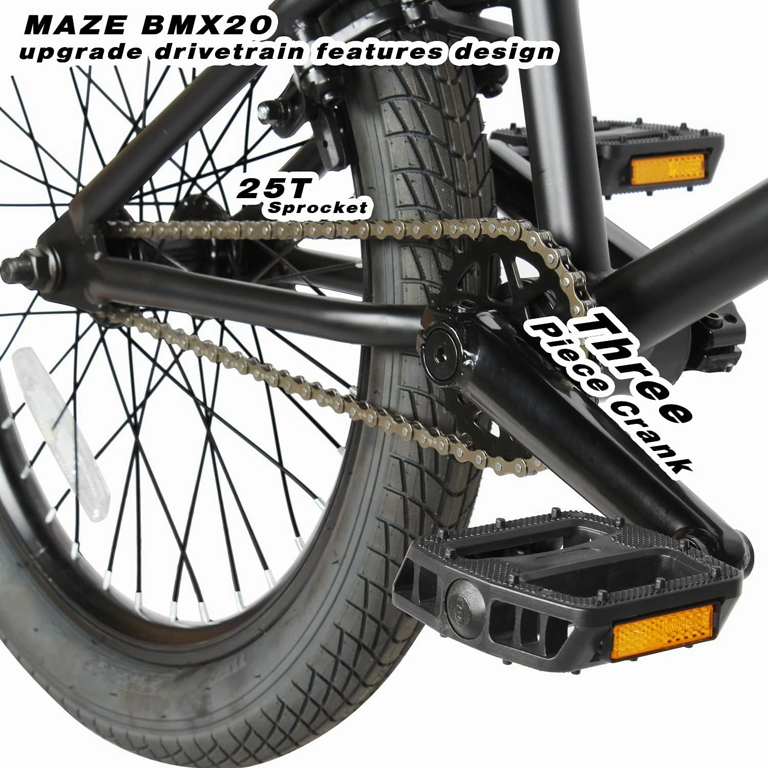 MICARGI Maze Cape Sidewalk BMX Bike, 20-inch Wheels, Hi-Ten Steel Frame, Micro Drive 25x9T BMX Gearing