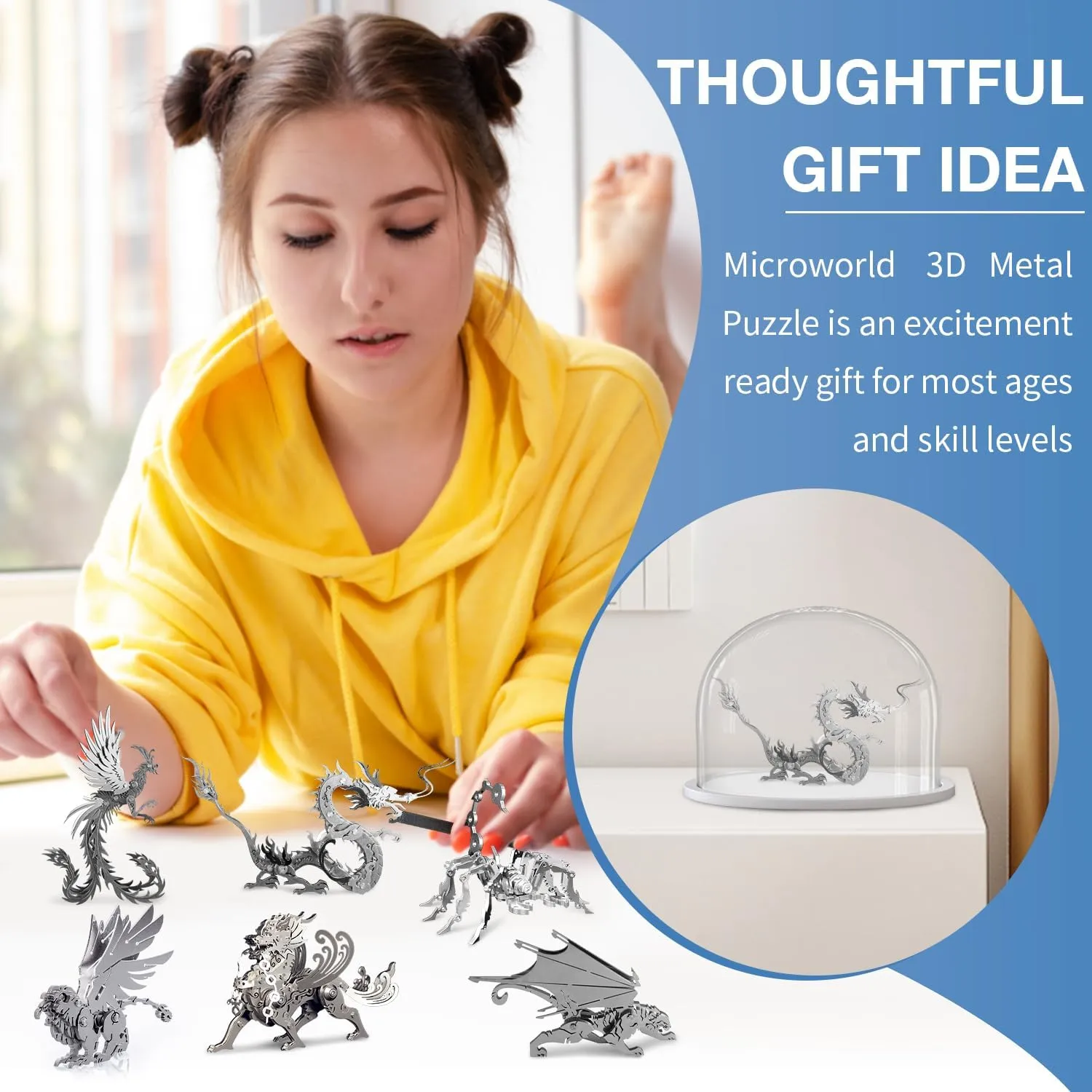 Microworld 3D Metal Model Kits, Mechanical Dragon 3D Metal Puzzles, Steel Warcraft Collection 3D Puzzles for Adults, DIY Animal Brain Teasers Home Decor