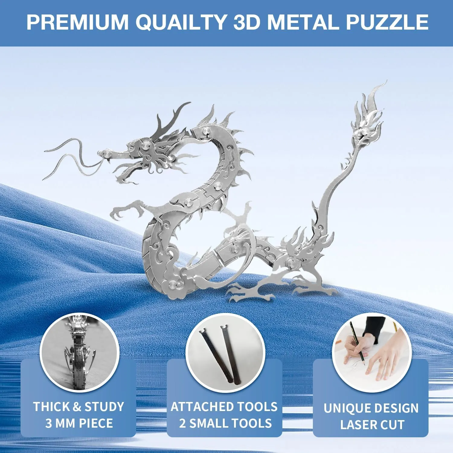 Microworld 3D Metal Model Kits, Mechanical Dragon 3D Metal Puzzles, Steel Warcraft Collection 3D Puzzles for Adults, DIY Animal Brain Teasers Home Decor