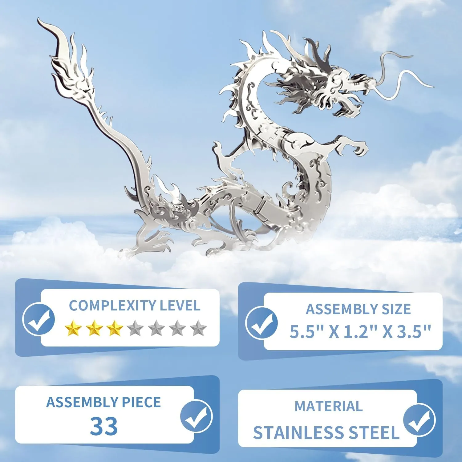 Microworld 3D Metal Model Kits, Mechanical Dragon 3D Metal Puzzles, Steel Warcraft Collection 3D Puzzles for Adults, DIY Animal Brain Teasers Home Decor