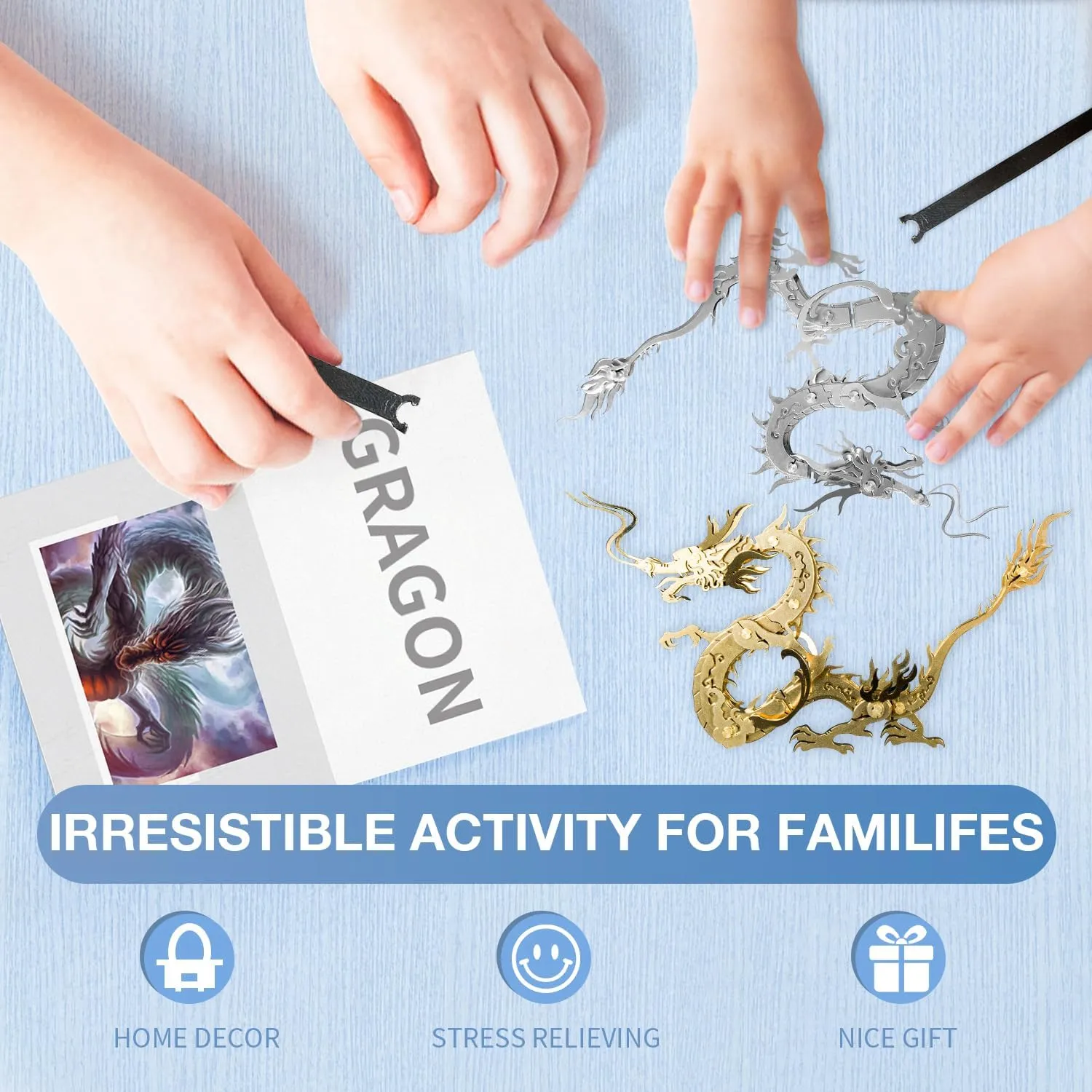 Microworld 3D Metal Model Kits, Mechanical Dragon 3D Metal Puzzles, Steel Warcraft Collection 3D Puzzles for Adults, DIY Animal Brain Teasers Home Decor