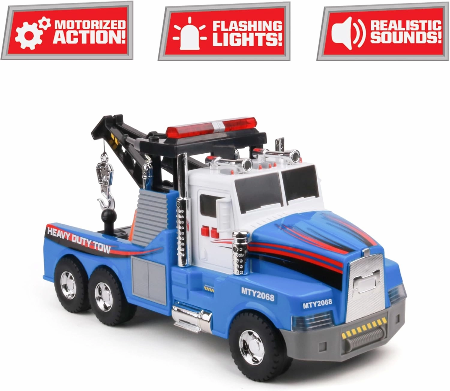 Mighty Fleet Mighty Motorized Tow Truck Toy – 15" Vehicle with Lights, Sounds, Working Winch & Traffic Cones – Batteries Included – Ages 3 