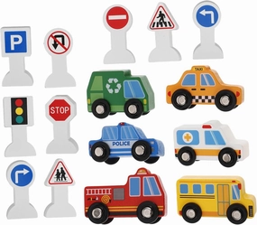 Milisten Building Block Engineering Vehicle Toy Car Figures Wooden Street Car Playset Safe for Boys and Girls