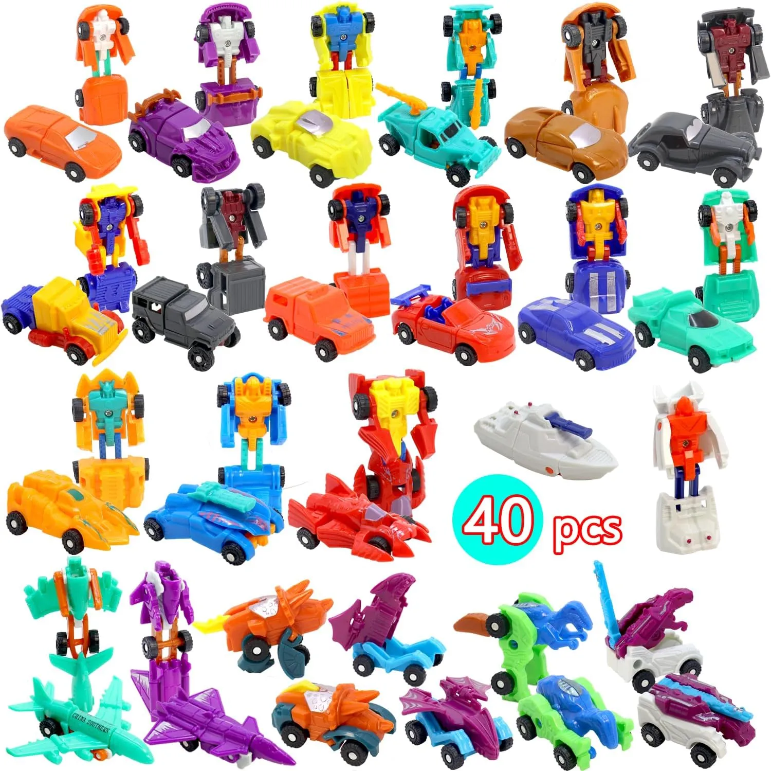 Mini Transform Robot Car for Toddler, Converting Action Figures Include Pink Sports Car Red Police Car Blue Plane, Girl Kids Birthday Easter Gift Educational Rewards