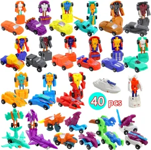 Mini Transform Robot Car for Toddler, Converting Action Figures Include Pink Sports Car Red Police Car Blue Plane, Girl Kids Birthday Easter Gift Educational Rewards
