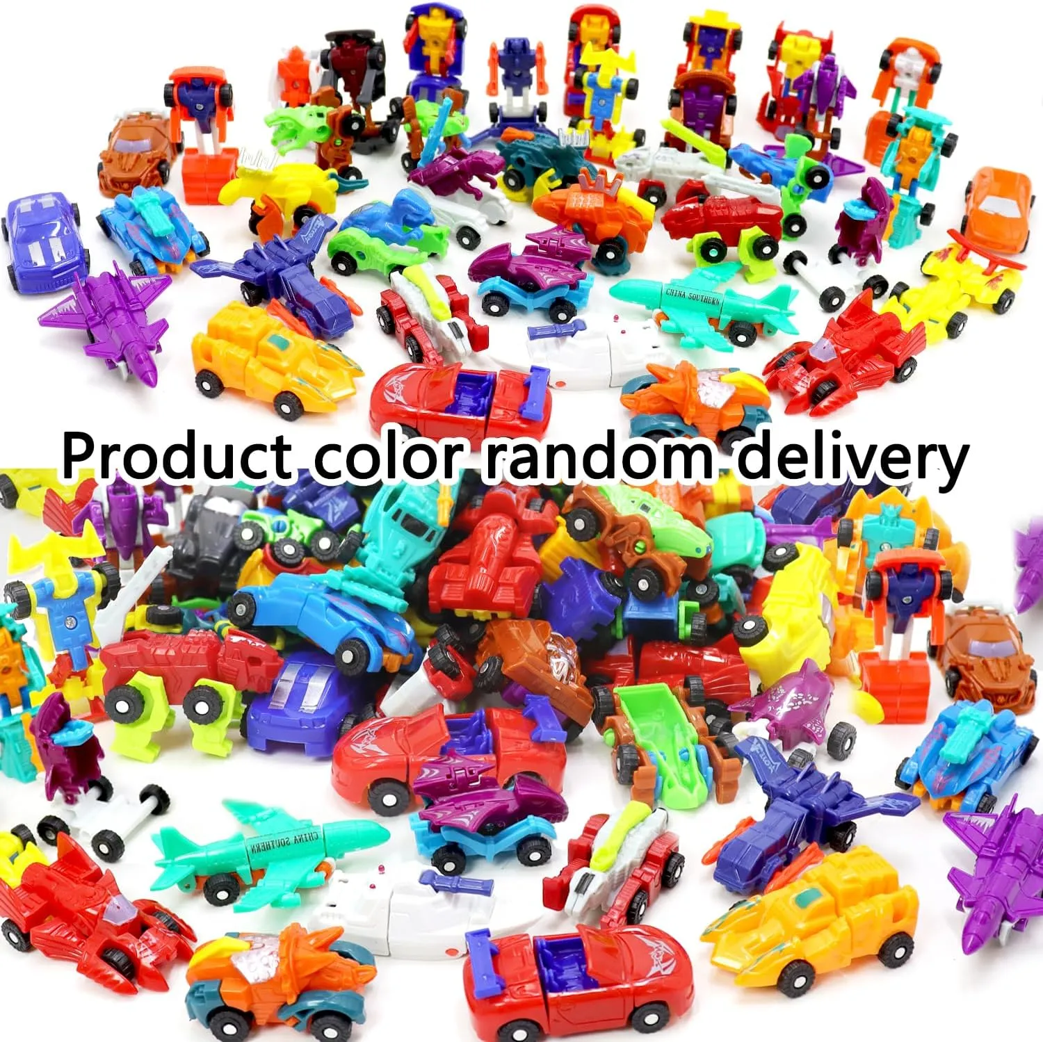 Mini Transform Robot Car for Toddler, Converting Action Figures Include Pink Sports Car Red Police Car Blue Plane, Girl Kids Birthday Easter Gift Educational Rewards